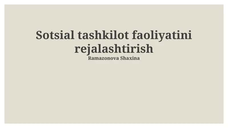 Sotsial tashkilot faoliyatini rejalashtirish 1