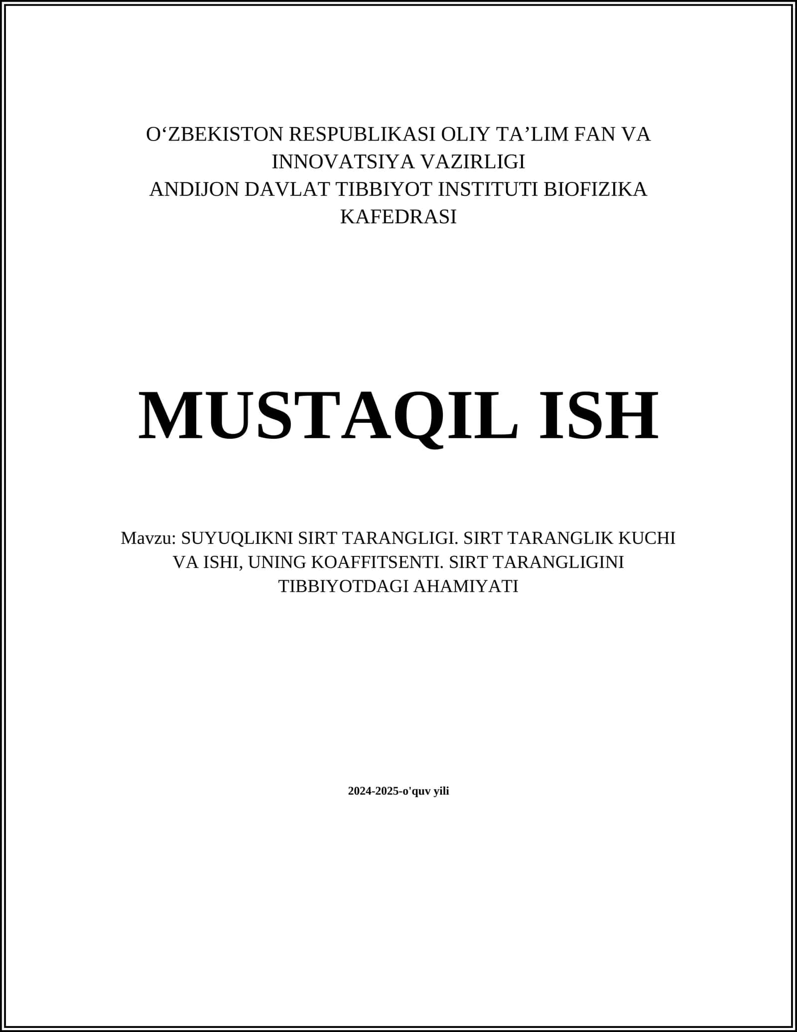 SUYUQLIKNI SIRT TARANGLIGI 1