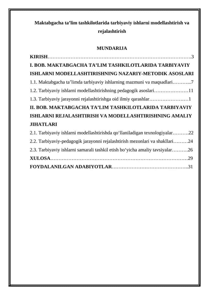 Maktabgacha ta’lim tashkilotlarida tarbiyaviy ishlarni modellashtirish va rejalashtirish 1