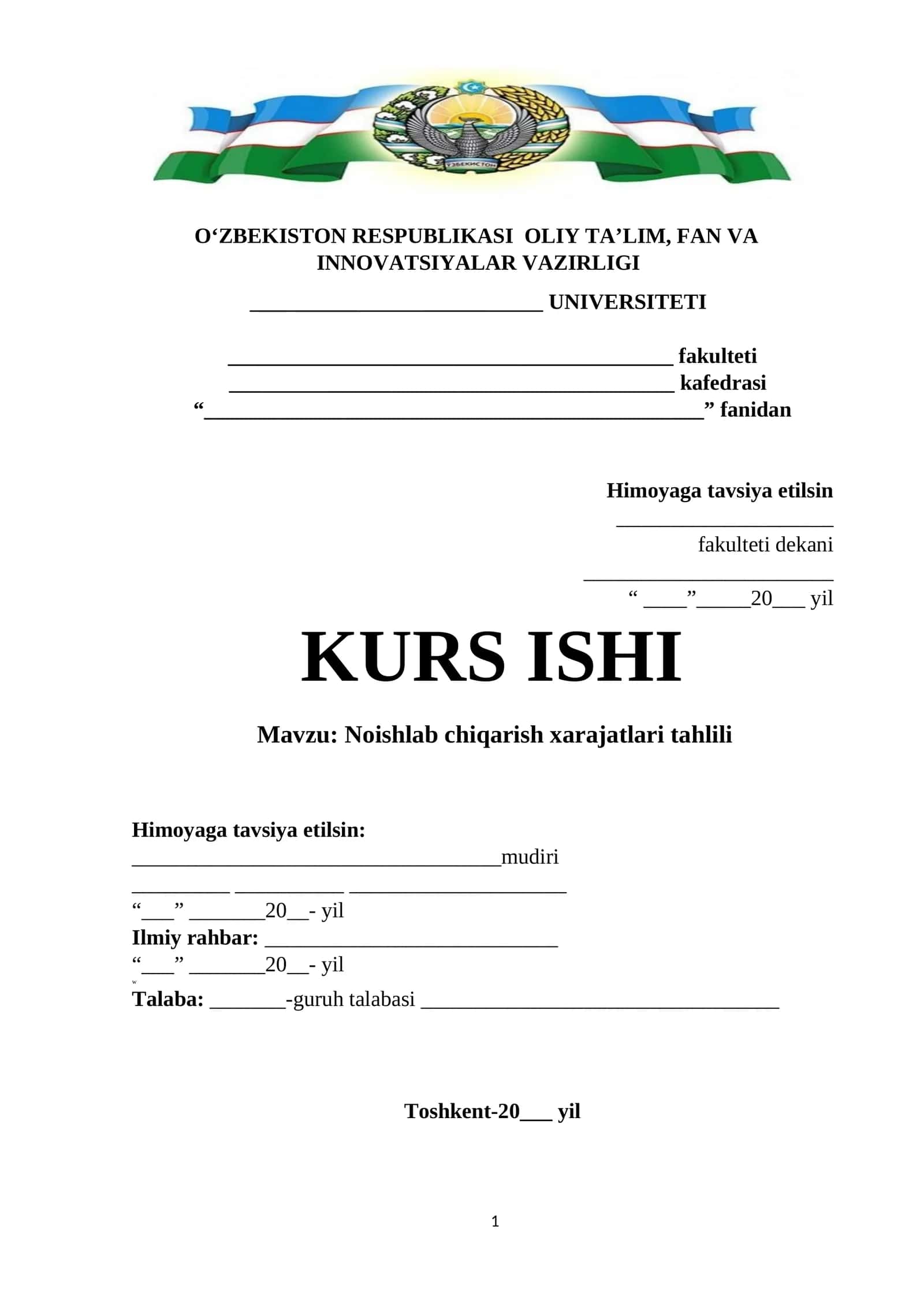 Noishlab chiqarish xarajatlari tahlili 1