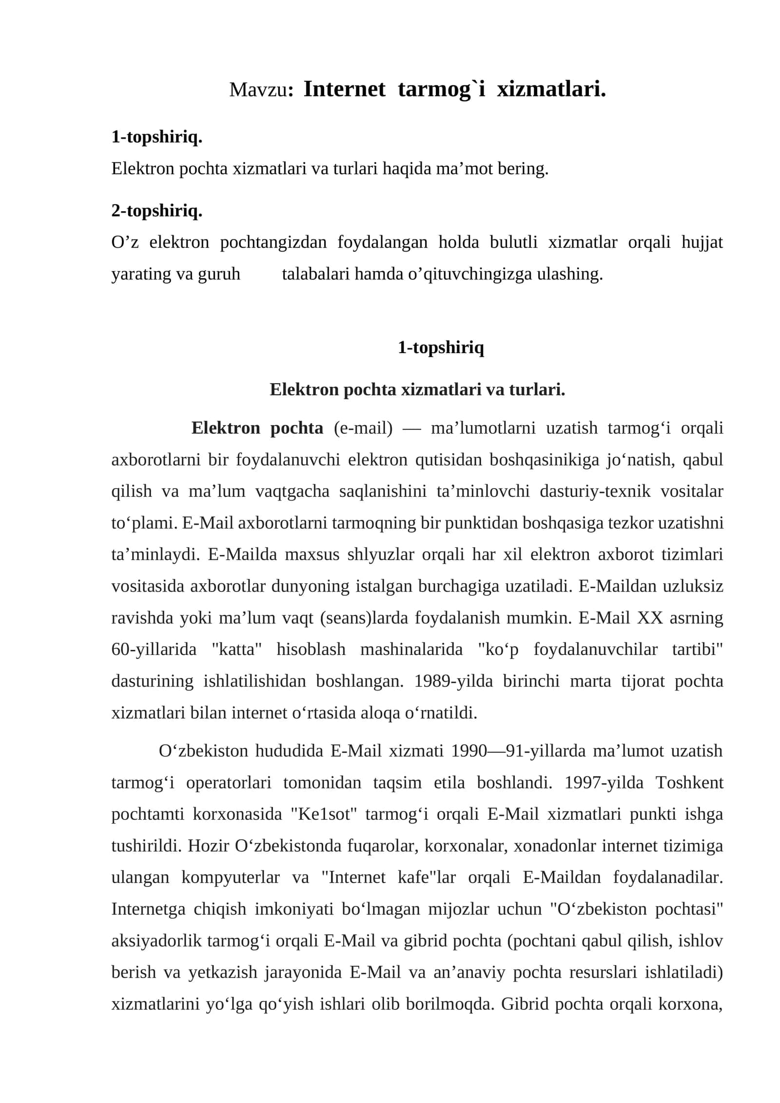 Internet  tarmog`i  xizmatlari 1