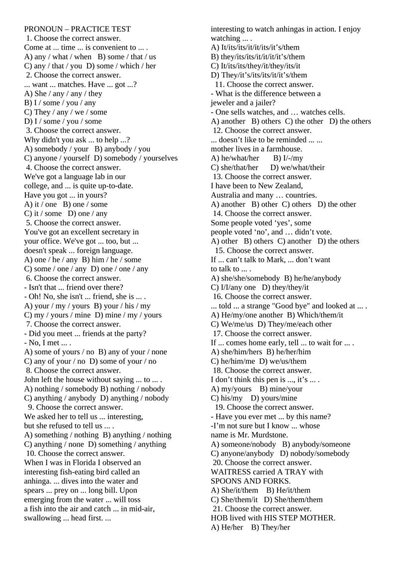Pronoun – Practice Test 1
