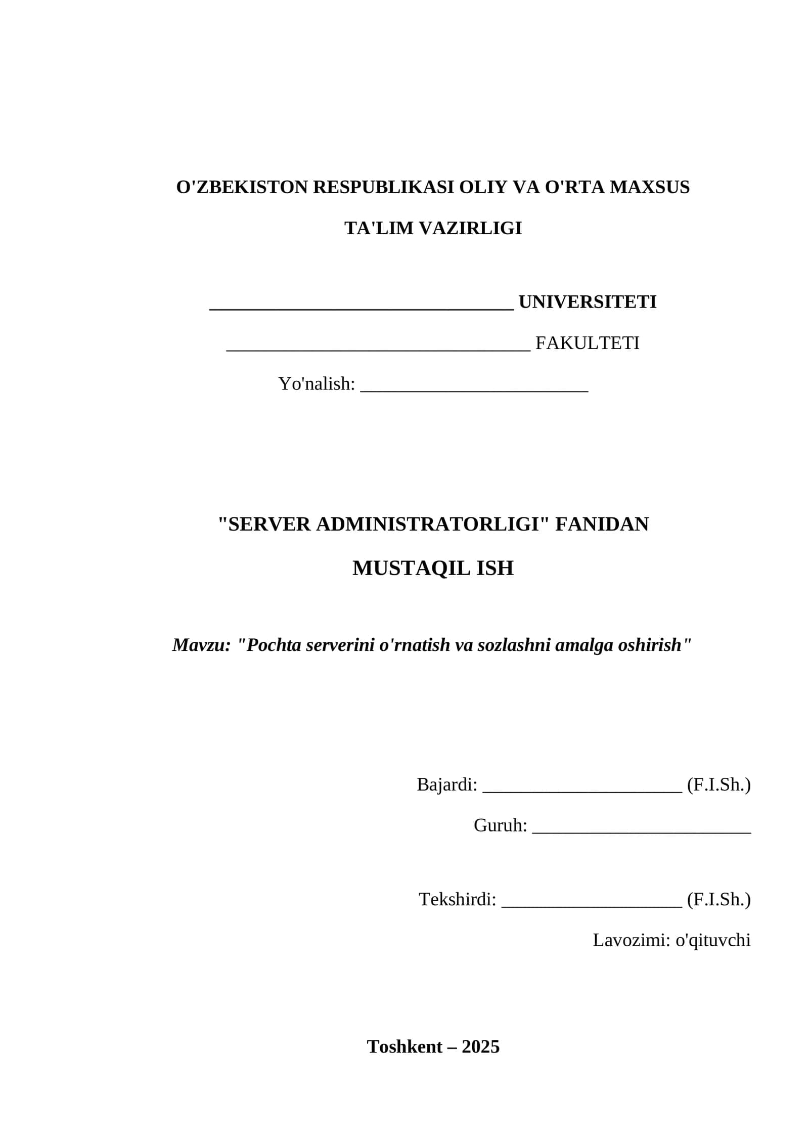 Pochta serverini o‘rnatish va sozlashni  amalga oshirish 1
