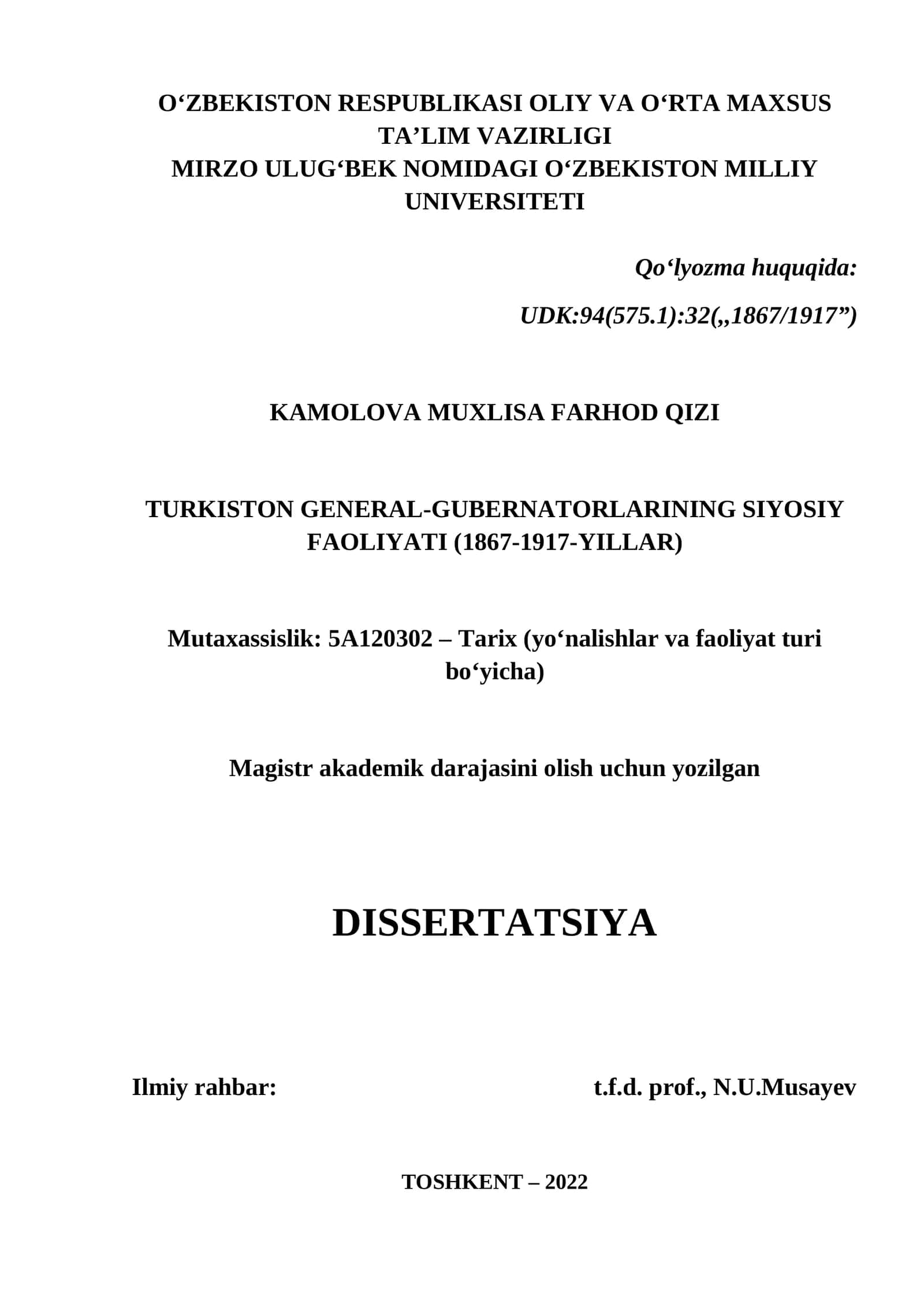 TURKISTON GENERAL-GUBERNATORLARINING SIYOSIY FAOLIYATI (1867-1917-YILLAR) 1