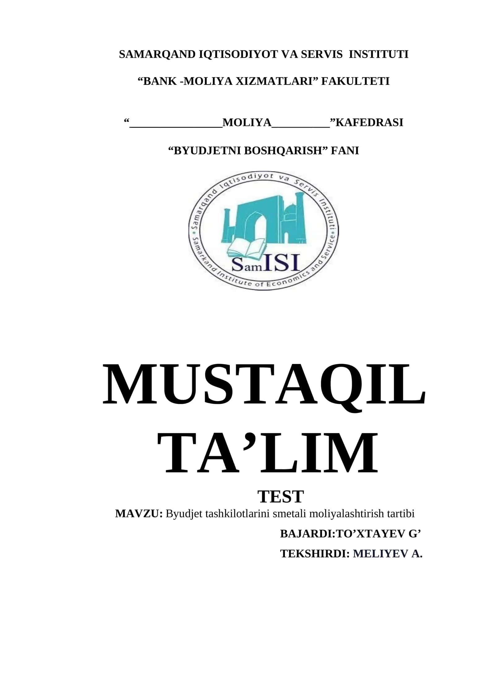 Byudjet tashkilotlarini smetali moliyalashtirish tartibi 1