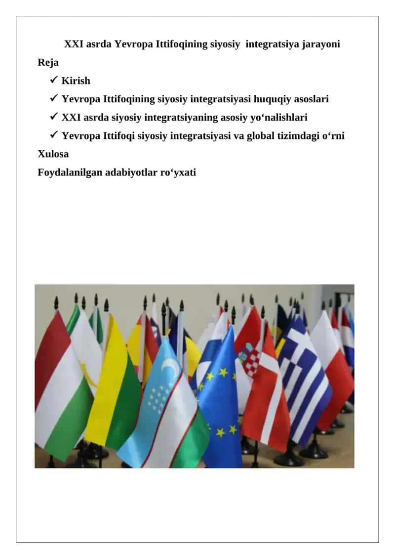 Yevropa Ittifoqining siyosiy integratsiya jarayoni 1