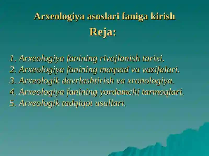 Arxeologiya asoslari faniga kirish