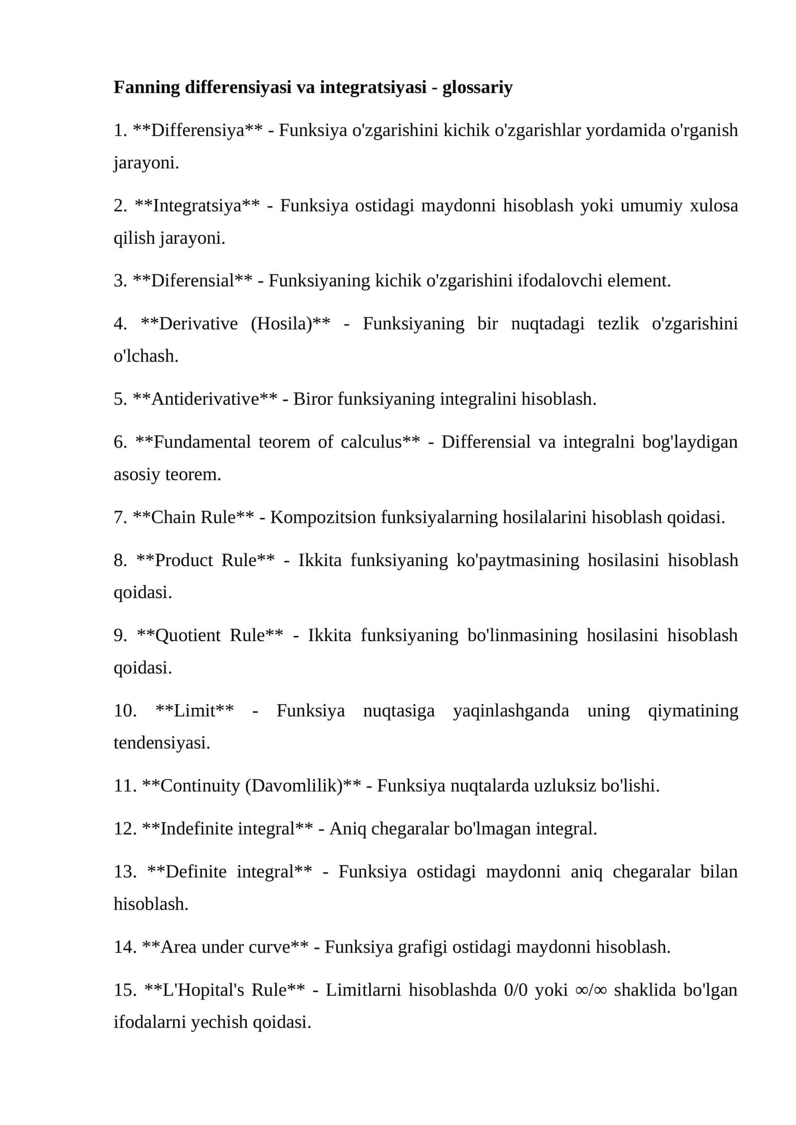 Fanning differensiyasi va integratsiyasi - glossariy 1