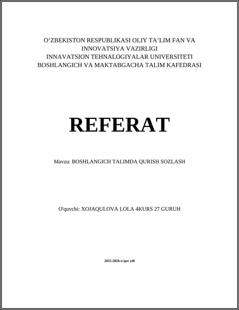 Boshlangich Talimda Qurish Sozlash 1