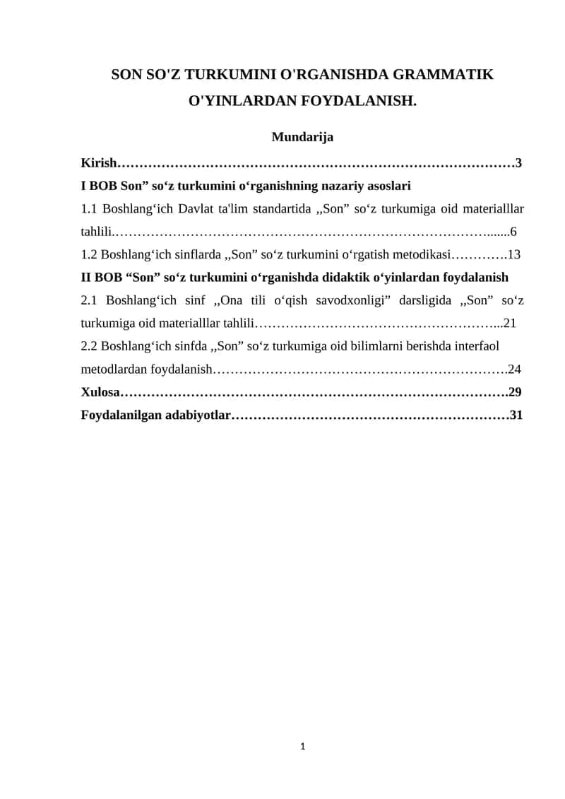 Boshlang‘ich sinflarda Son so‘z turkumini o‘rganish 1