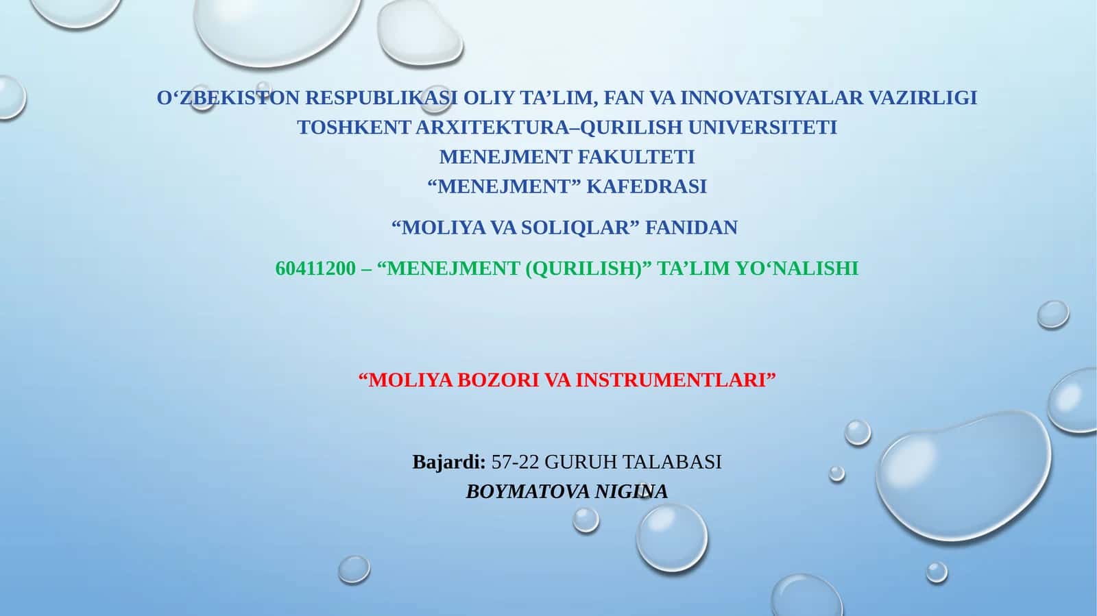 MOLIYA BOZORI VA INSTRUMENTLARI 1