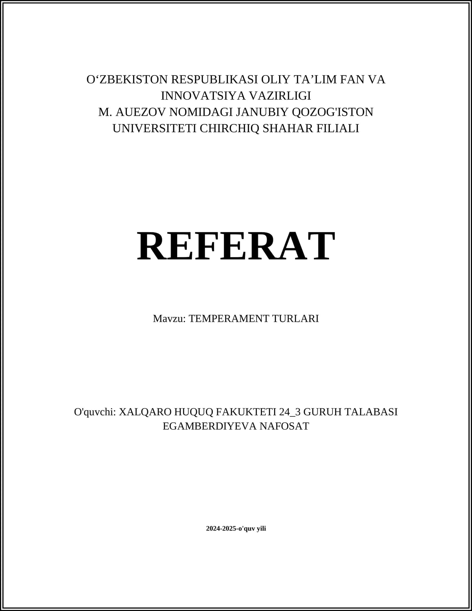 TEMPERAMENT TURLARI 1