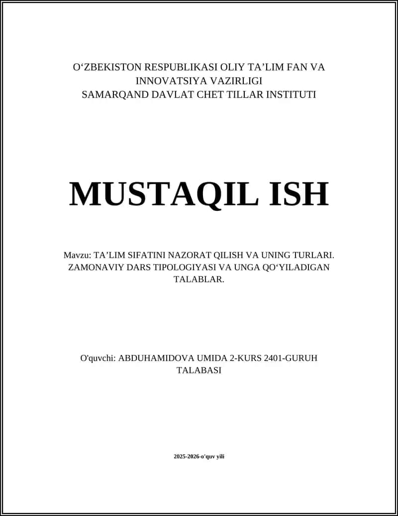 TA’LIM SIFATINI NAZORAT QILISH VA UNING TURLARI 1