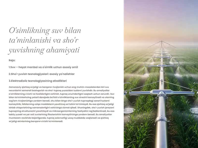 Suv bilan ta'minlanishi va sho'r yuvishning ahamiyati 1