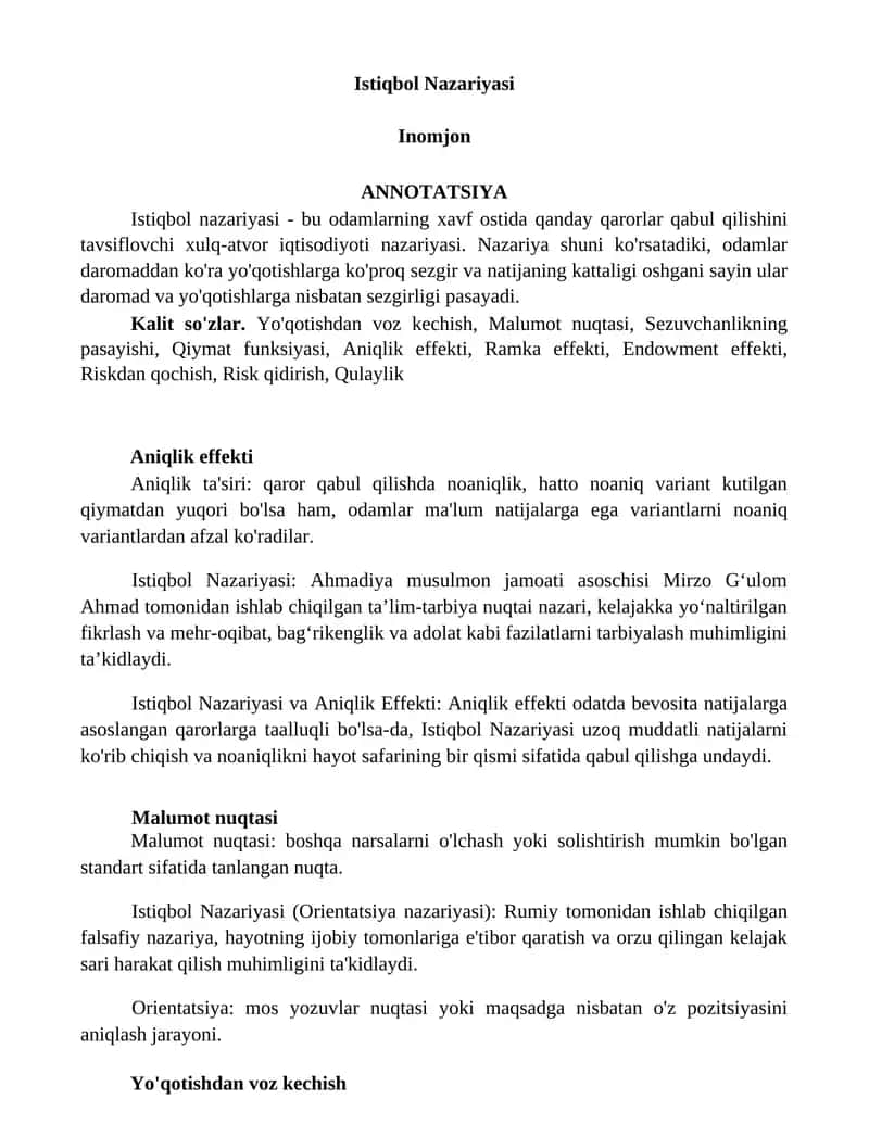 Istiqbol Nazariyasi 1