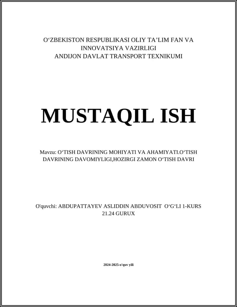 O‘tish Davrinin Mohiyati va Ahamiyati 1