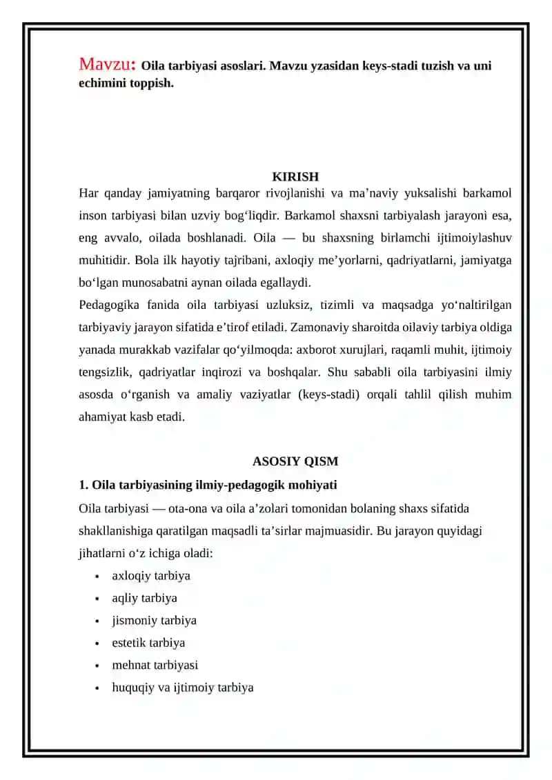 Oila tarbiyasi asoslari