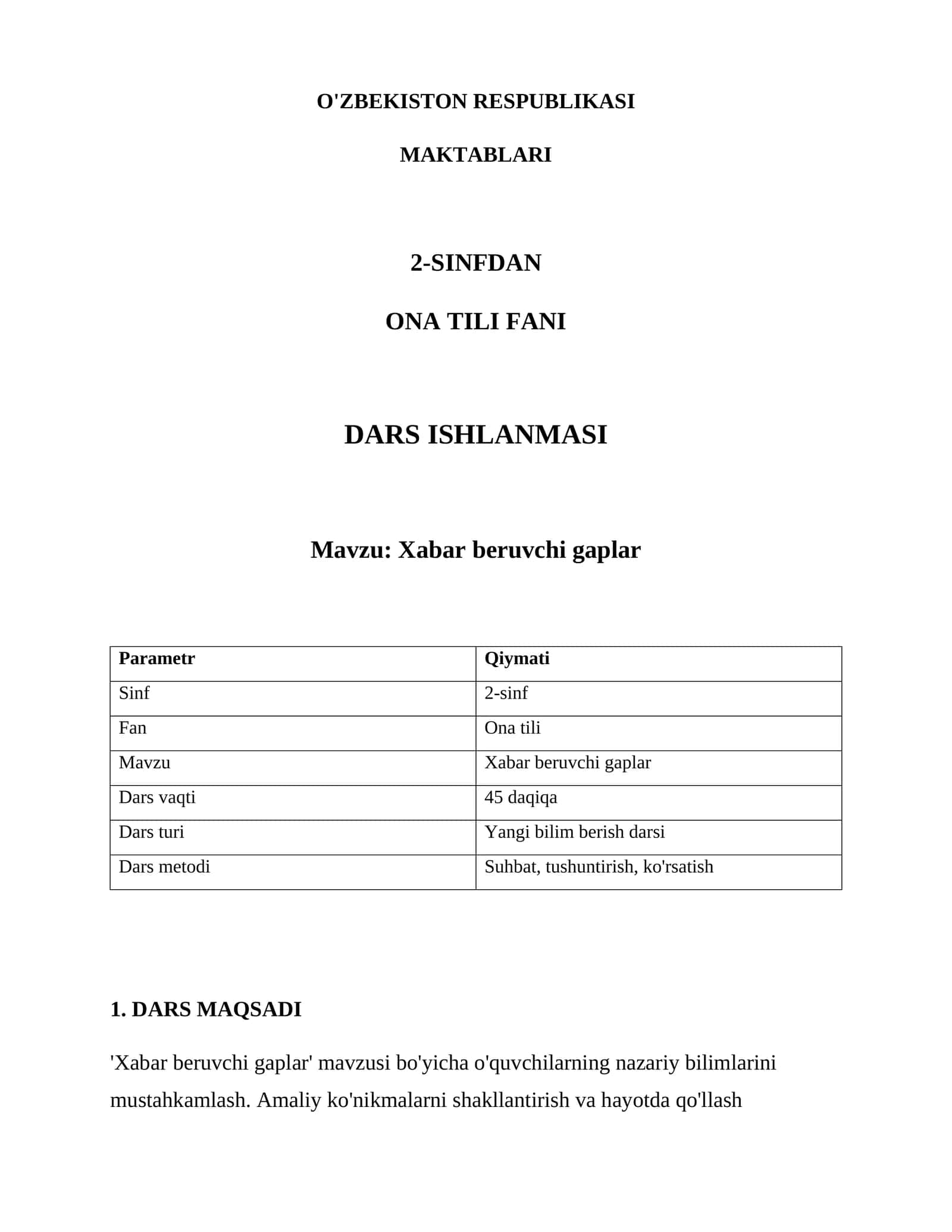 Xabar beruvchi gaplar 1
