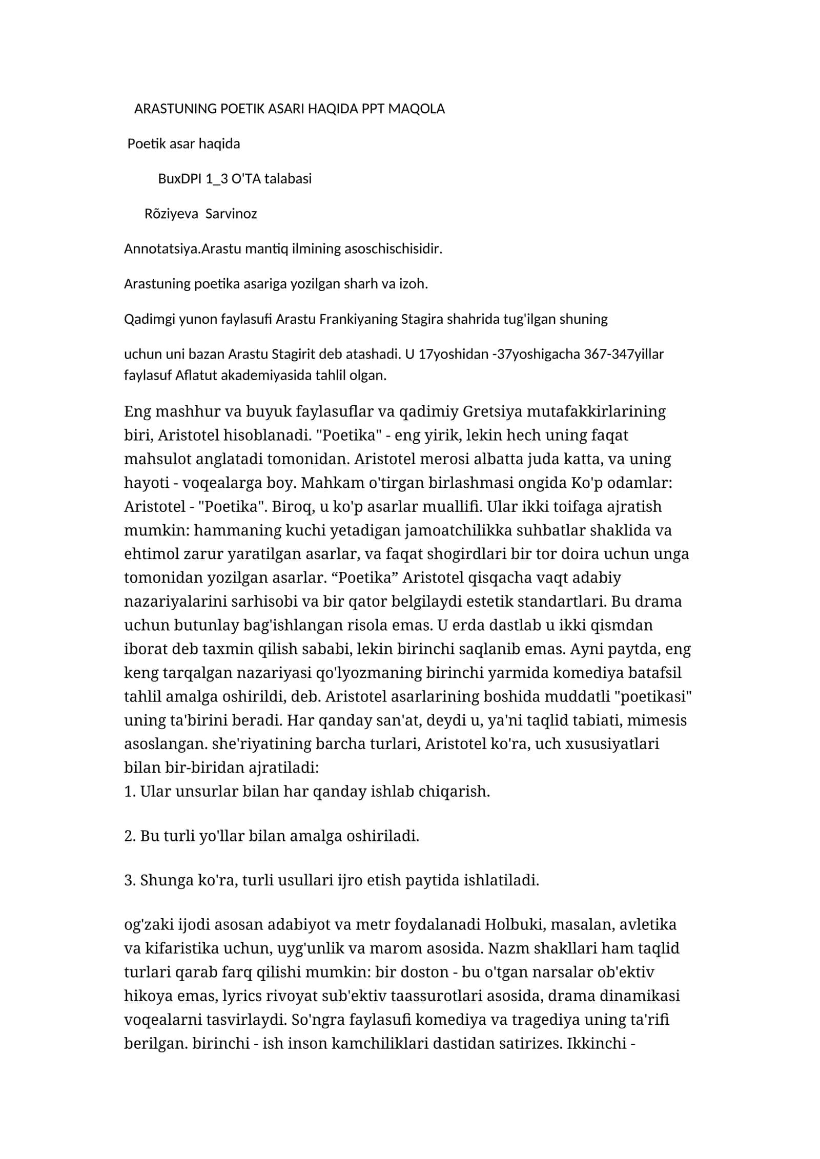 ARASTUNING POETIK ASARI HAQIDA PPT MAQOLA 1