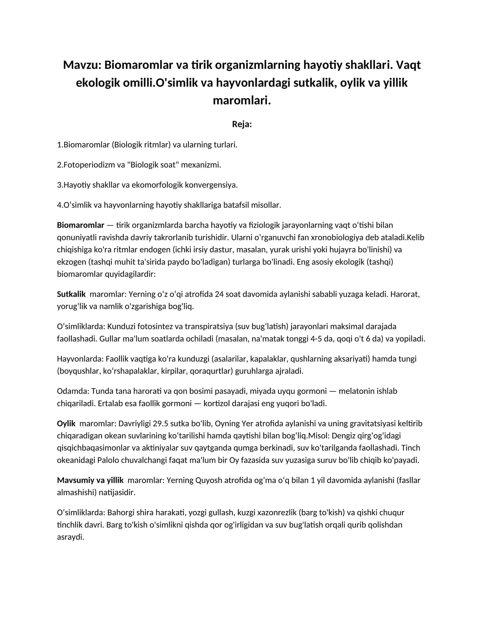 Biomaromlar va tirik organizmlarning hayotiy shakllari 1