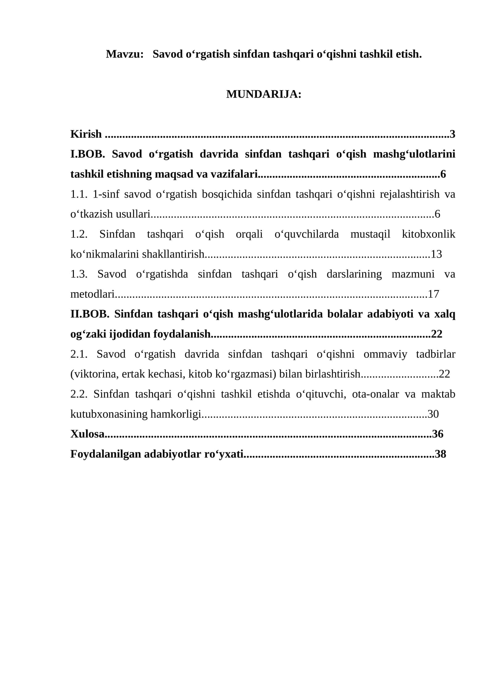Savod o‘rgatish sinfdan tashqari o‘qishni tashkil etish 1