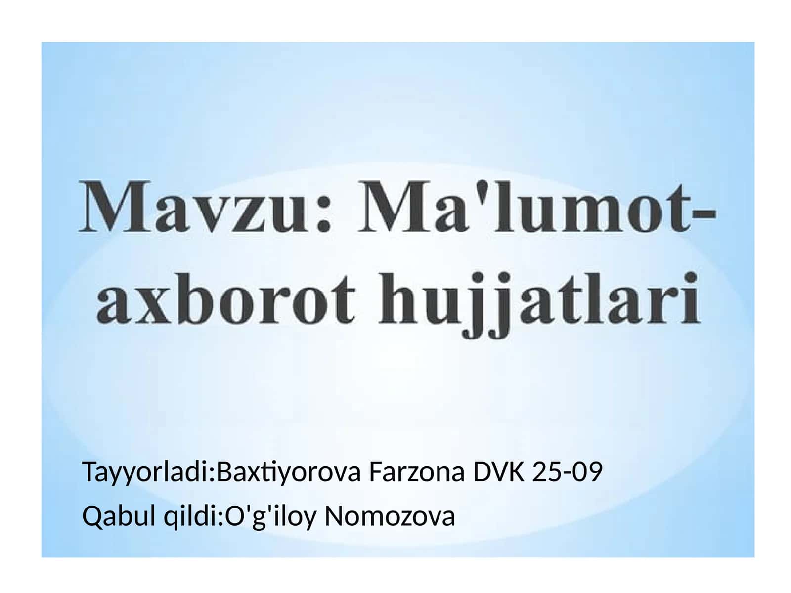 Maʼlumot axborot hujjatlari 1