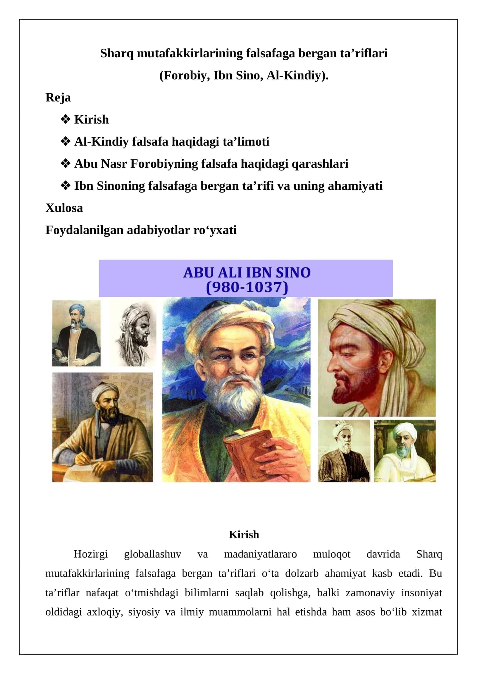 Sharq mutafakkirlarining falsafaga bergan ta’riflari 1