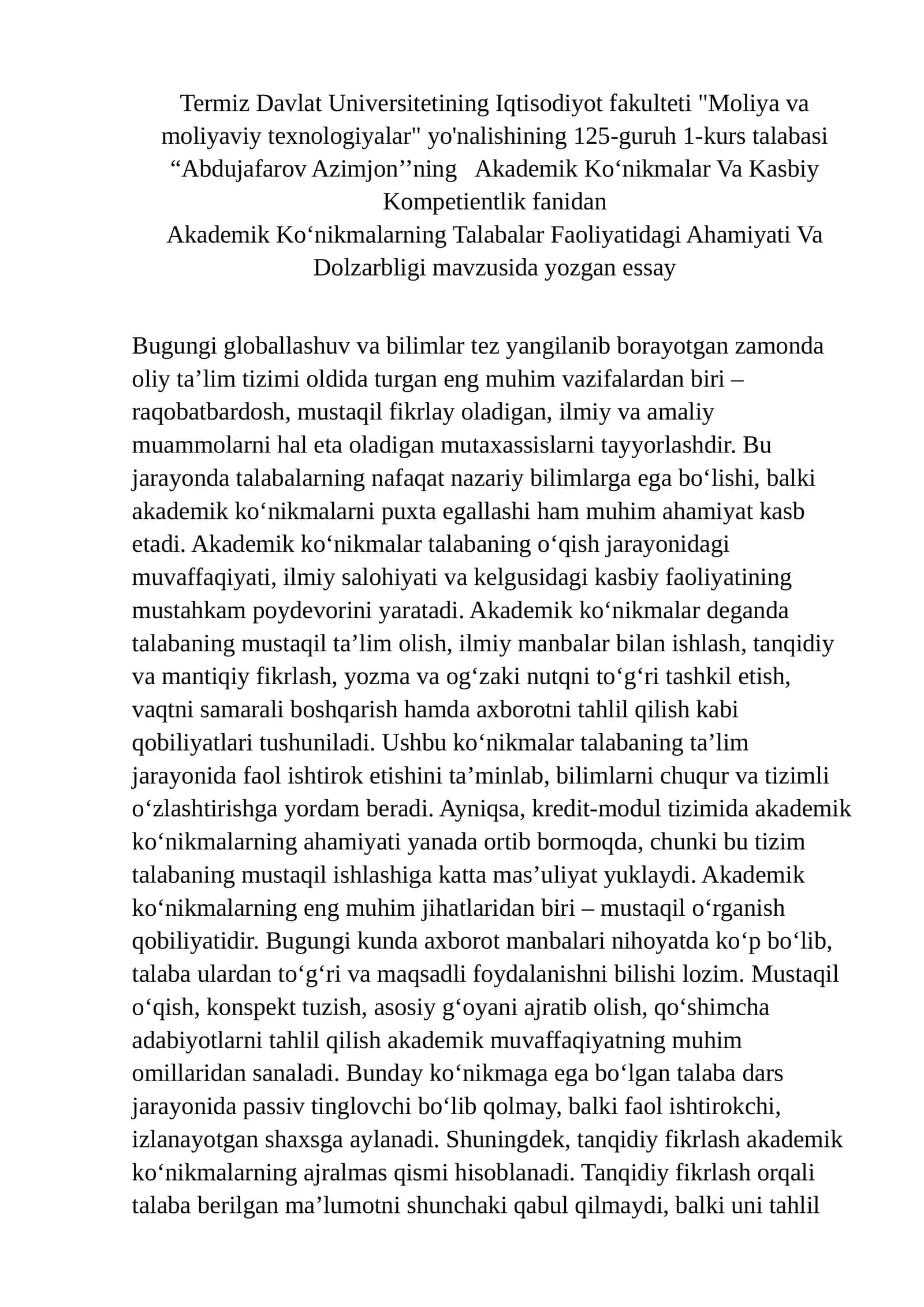 Akademik Ko‘nikmalarning Talabalar Faoliyatidagi Ahamiyati Va Dolzarbligi 1