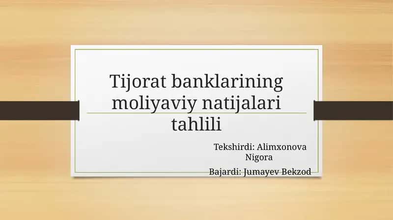 Moliyaviy natijalar tushunchasi va tahlili 1