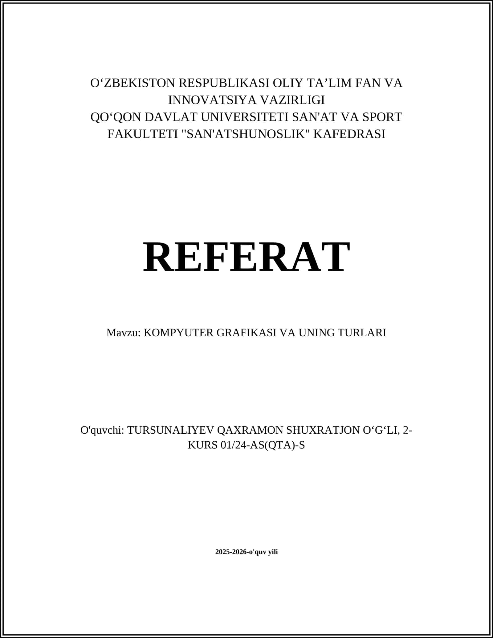 KOMPYUTER GRAFIKASI VA UNING TURLARI 1