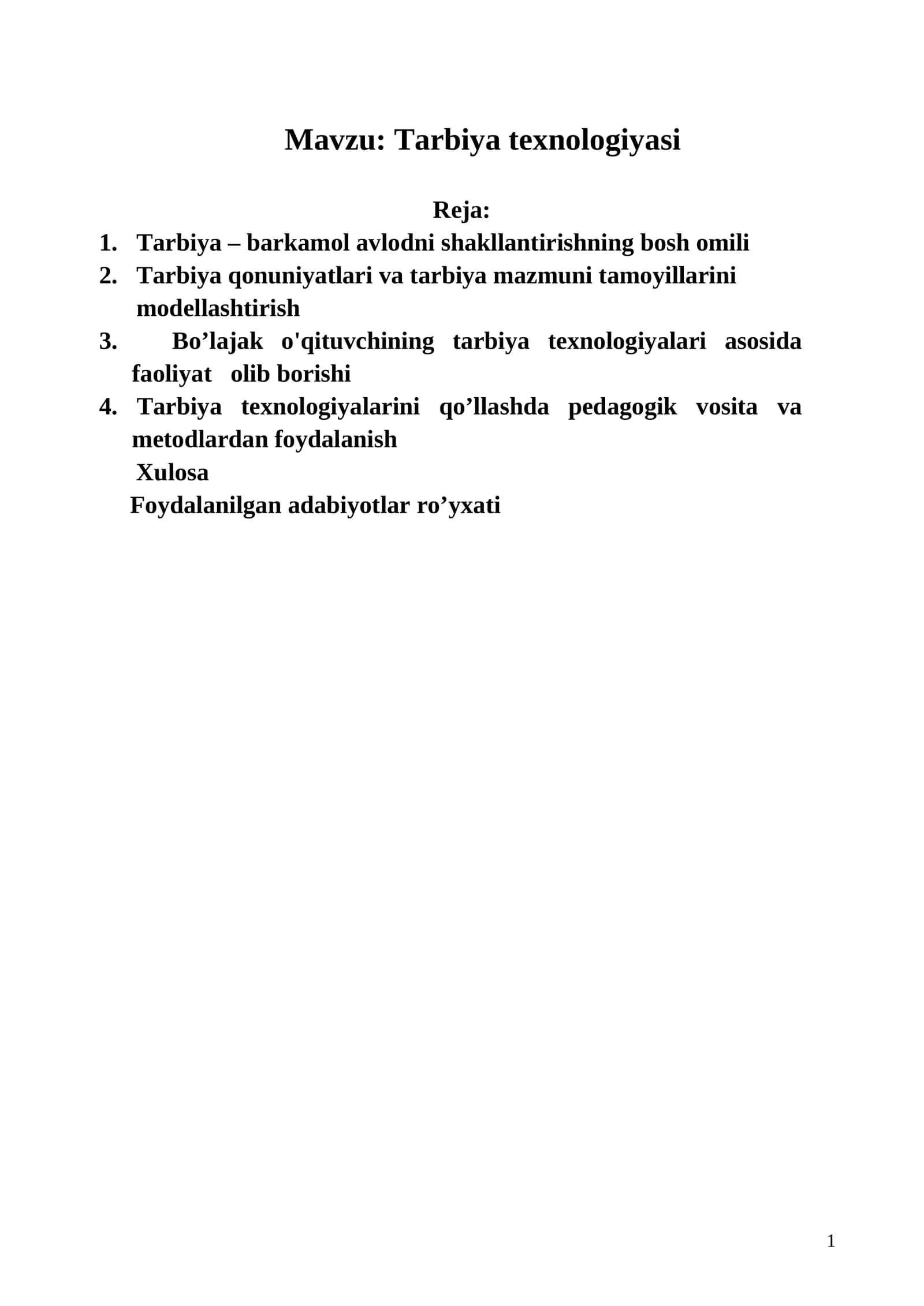 Tarbiya texnologiyasi 1