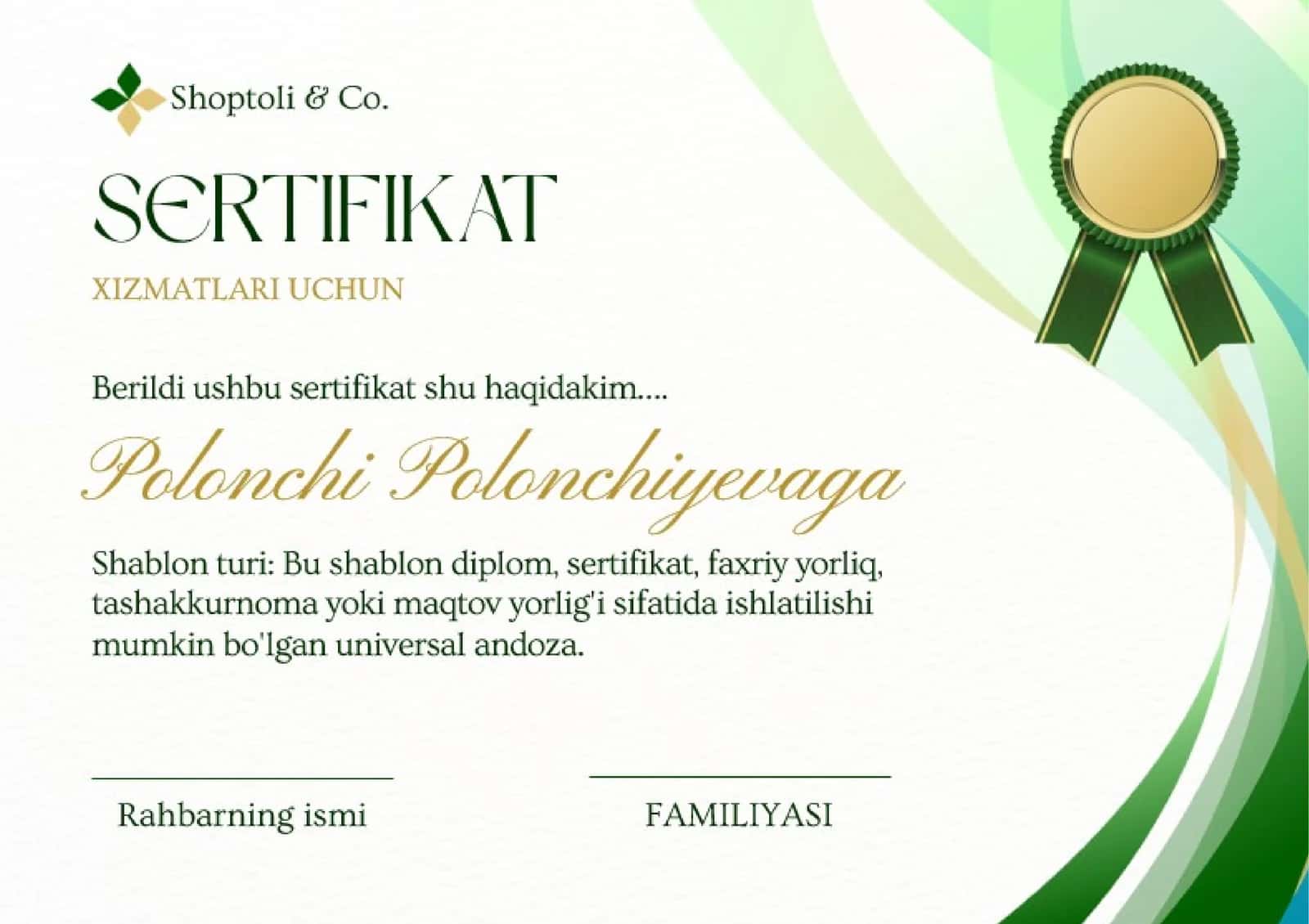 Shablon Sertifikat 1