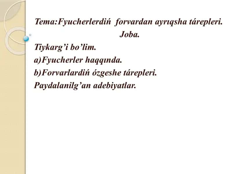 Futures va Forward Shártnamalari 1