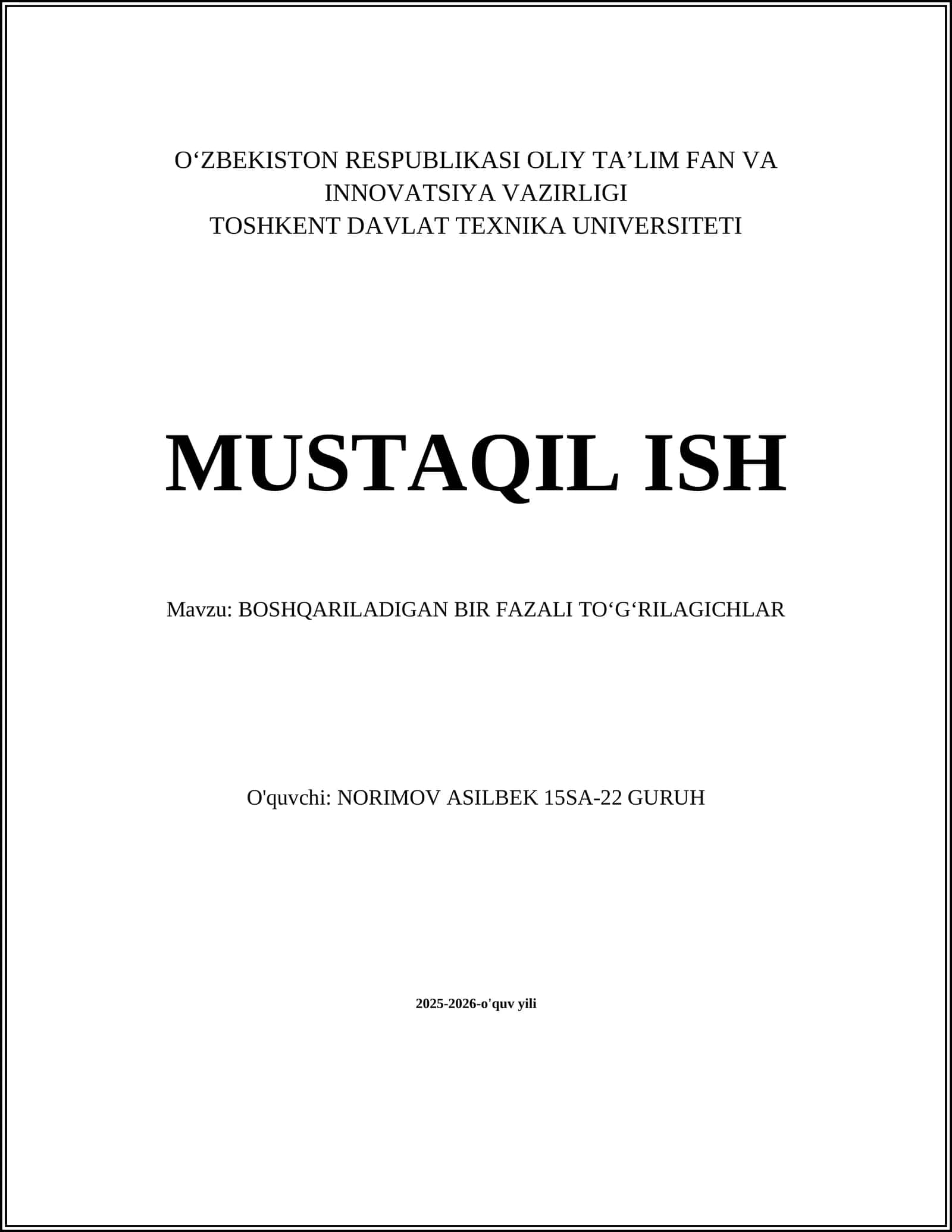 BOSHQARILADIGAN BIR FAZALI TOʻGʻRILAGICHLAR 1