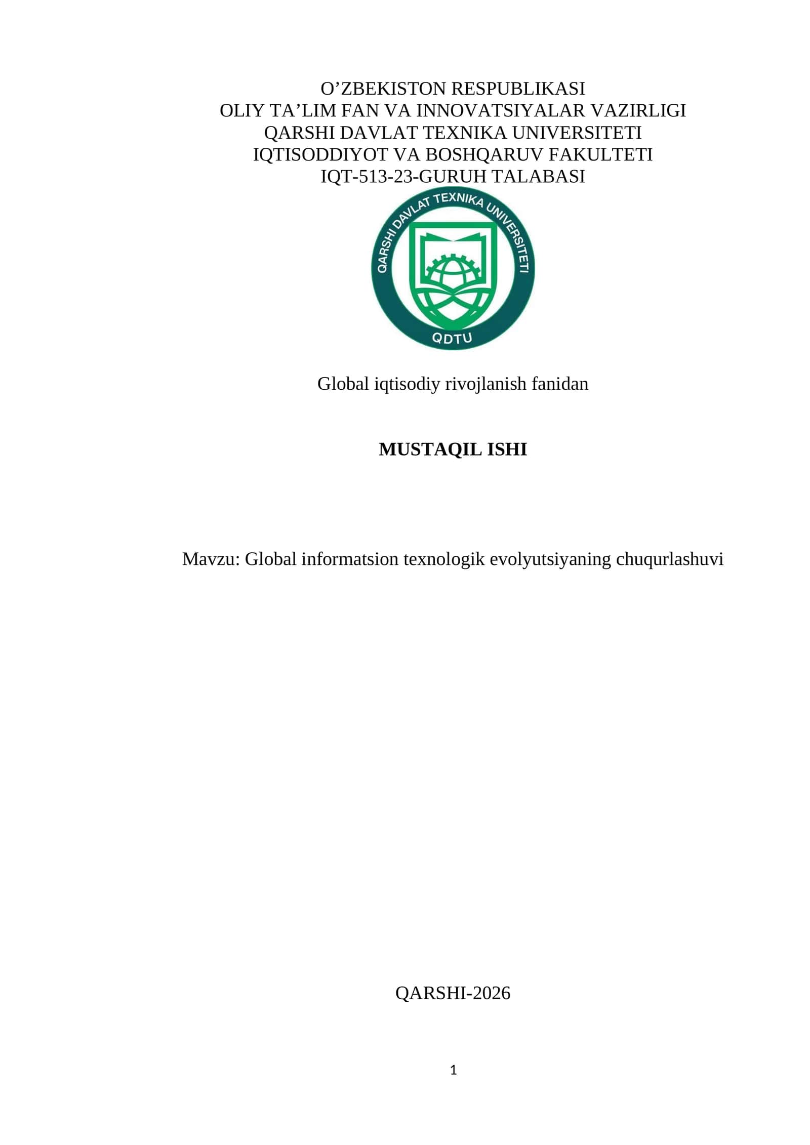 Global informatsion texnologik evolyutsiyaning chuqurlashuvi 1