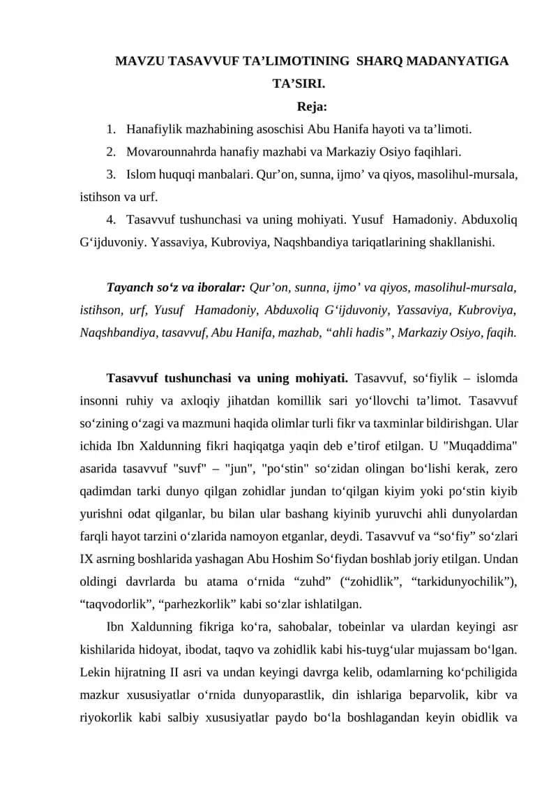 TASAVVUF TA’LIMOTI 1