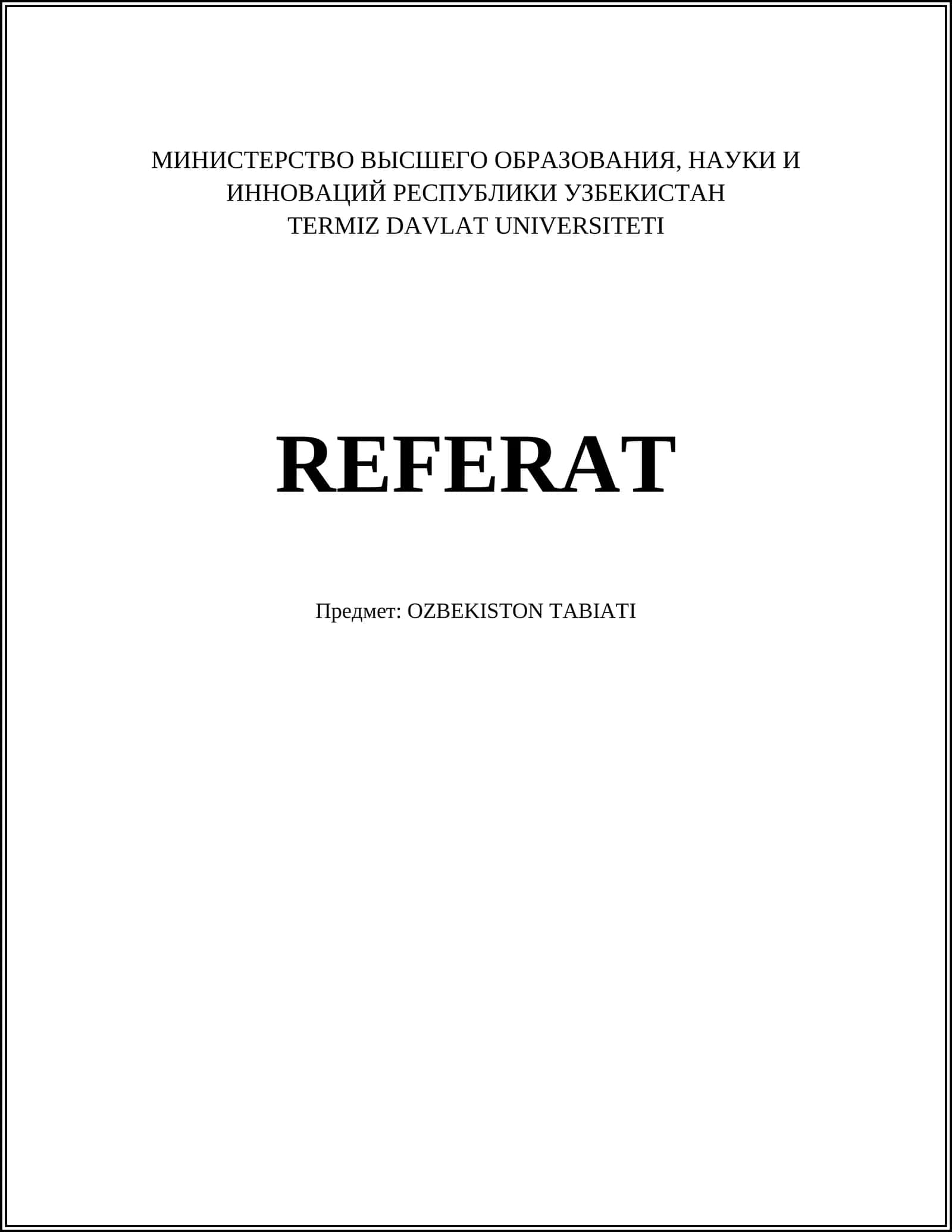 REFERAT: OZBEKISTON TABIATI 1