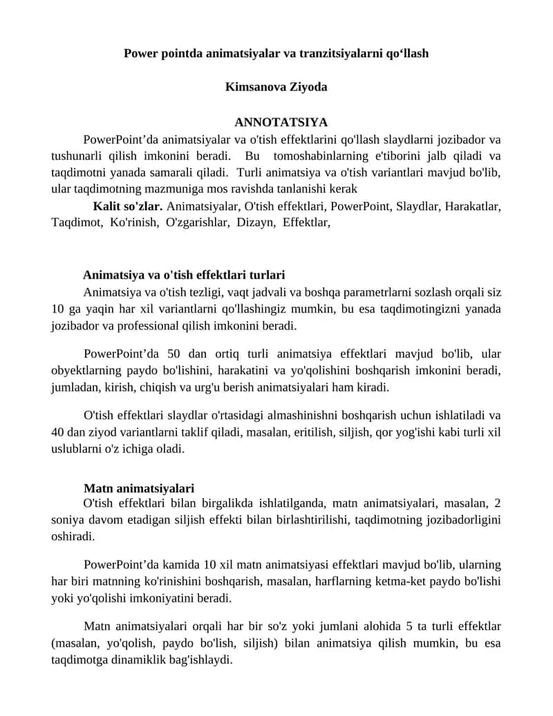 Animatsiya va o'tish effektlari 1