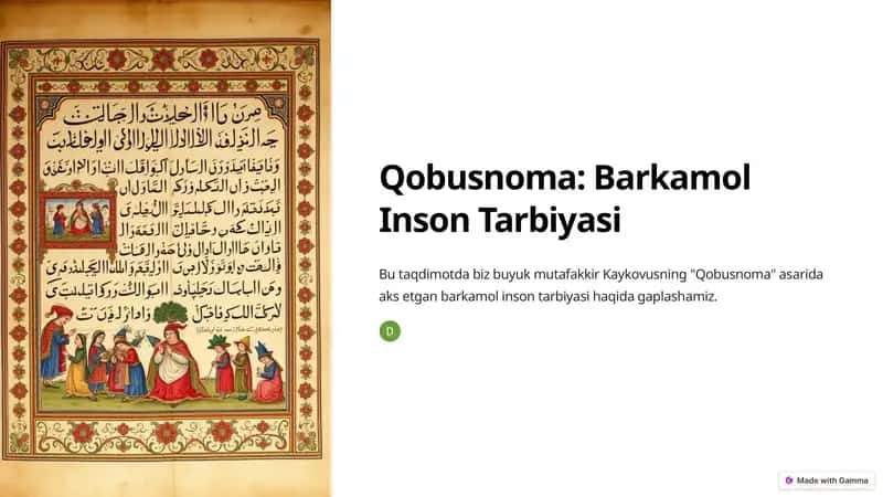 Qobusnoma: Barkamol Inson Tarbiyasi 1