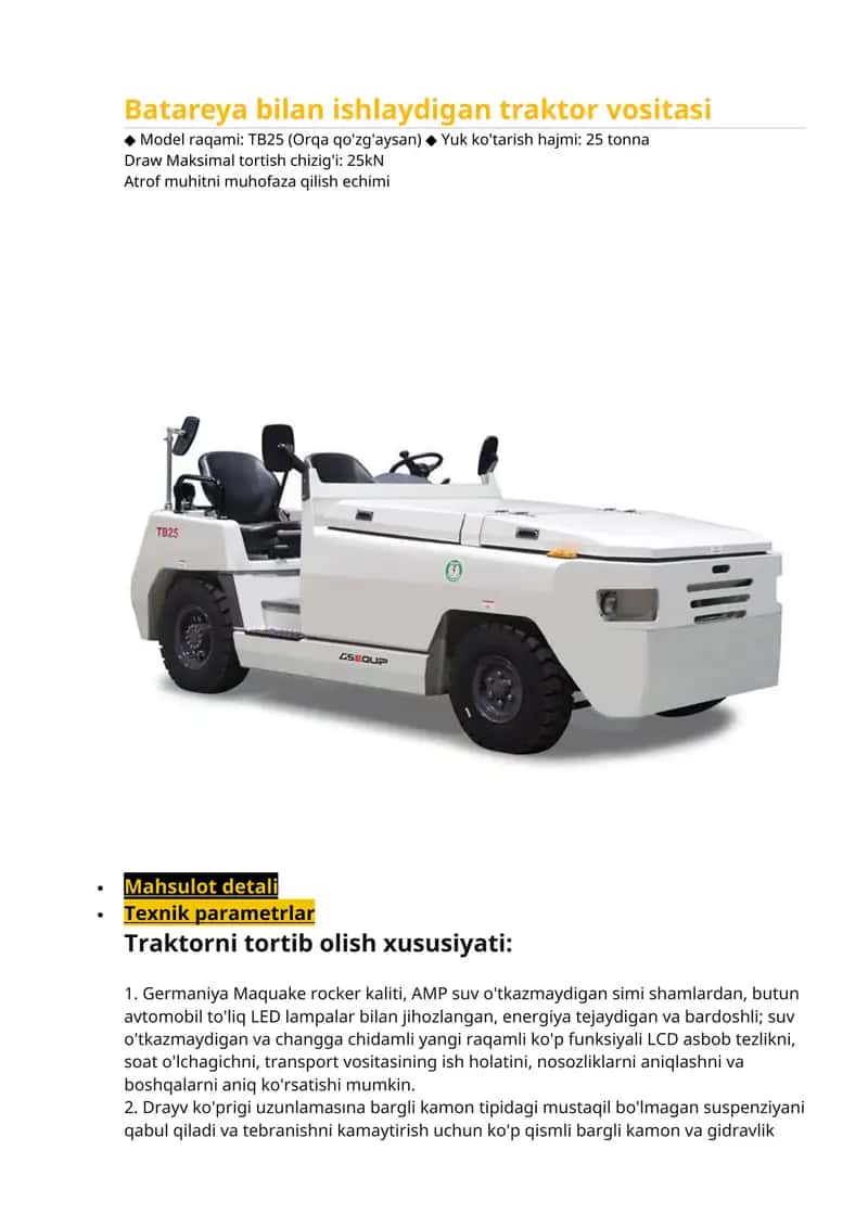 Batareya bilan ishlaydigan traktor vositasi 1