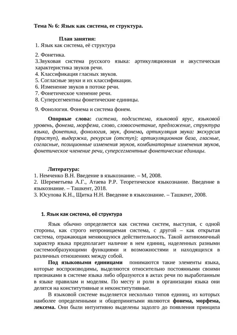 Язык как система, её структура 1