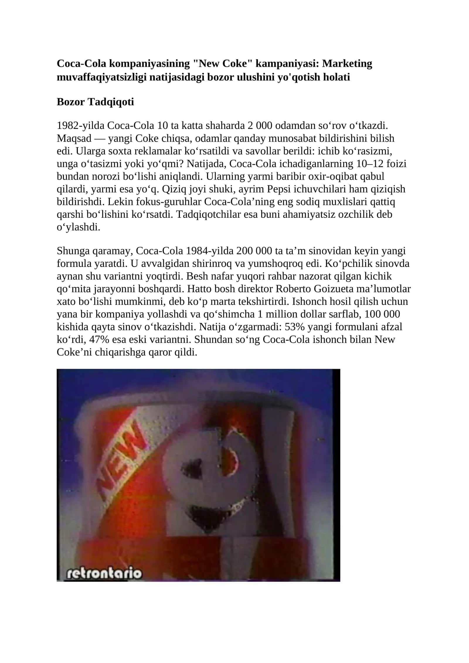 Coca-Cola "New Coke" kampaniyasi 1