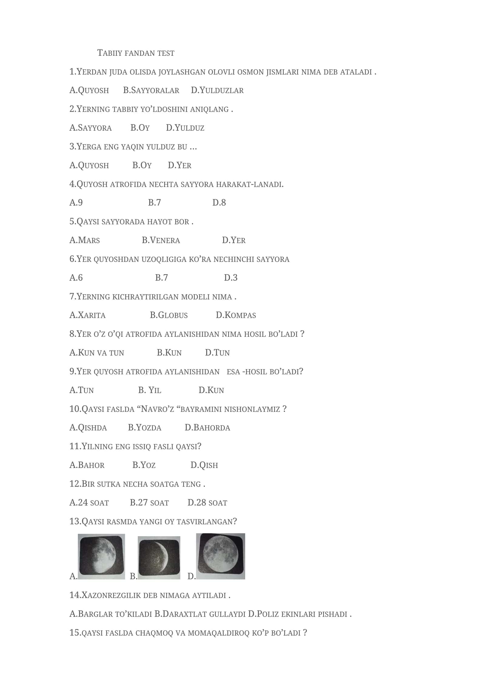 Tabiiy fandan test 1