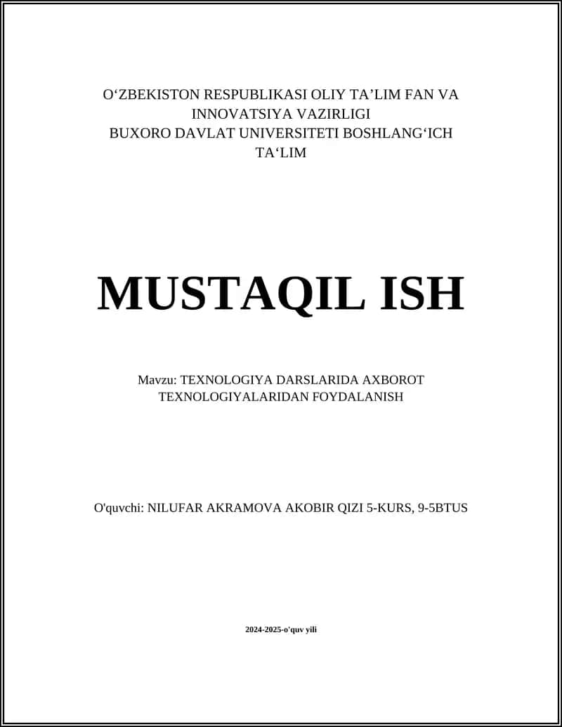 BOSHLANG‘ICH TA‘LIM MUSTAQIL ISH 1