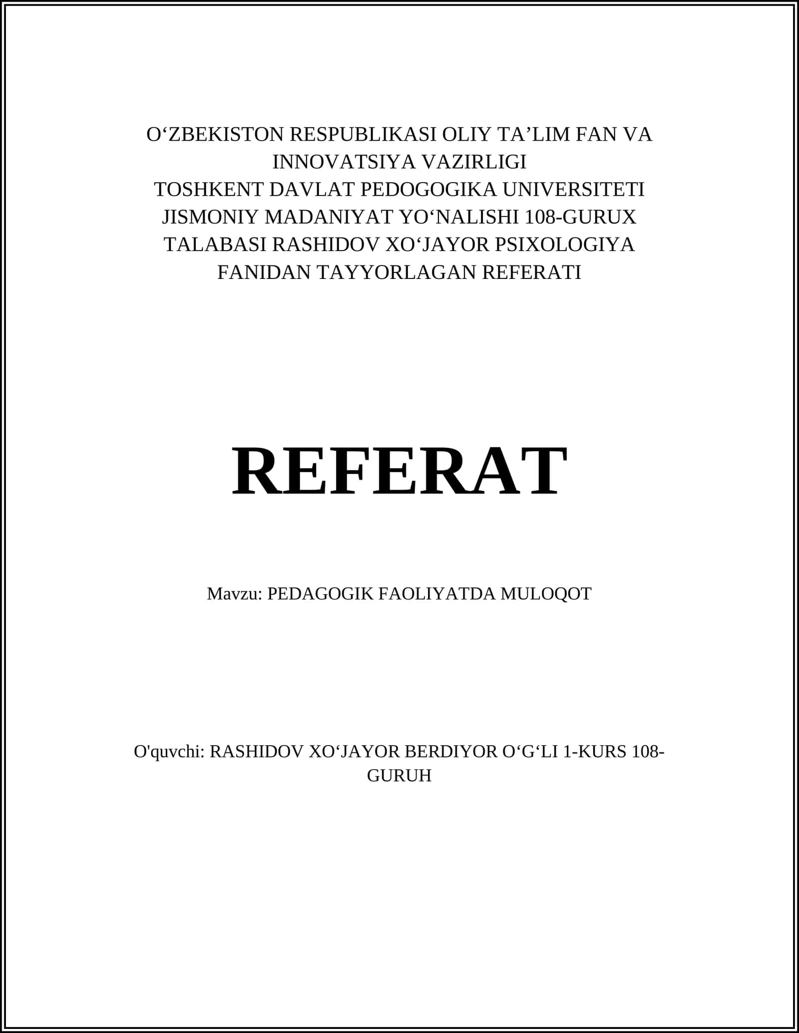 PEDAGOGIK FAOLIYATDA MULOQOT 1
