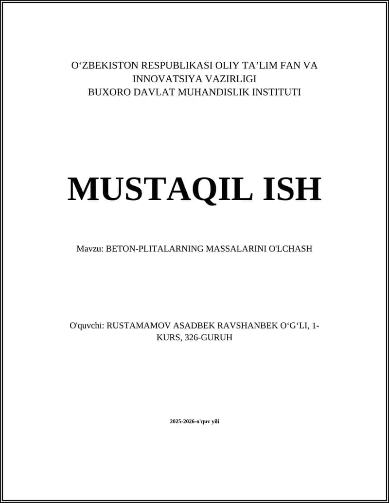 BETON-PLITALARNING MASSALARINI O'LCHASH 1