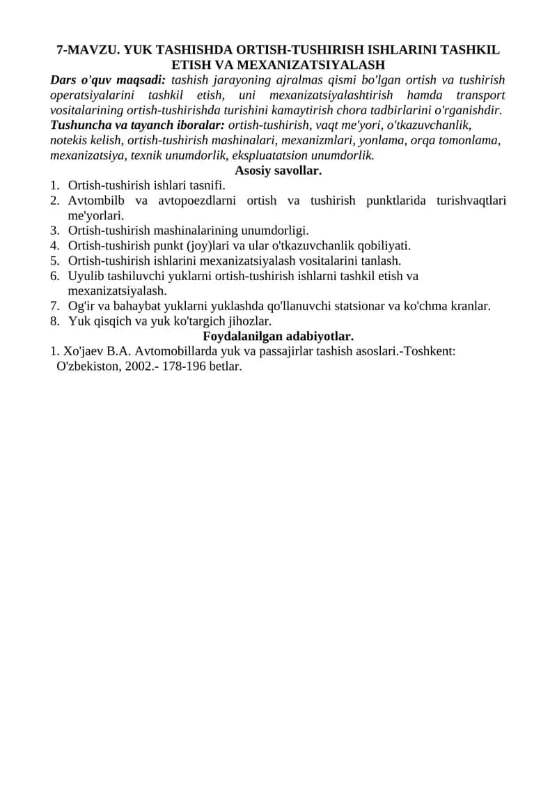 Ortish-tushirish ishlari tashkili 1
