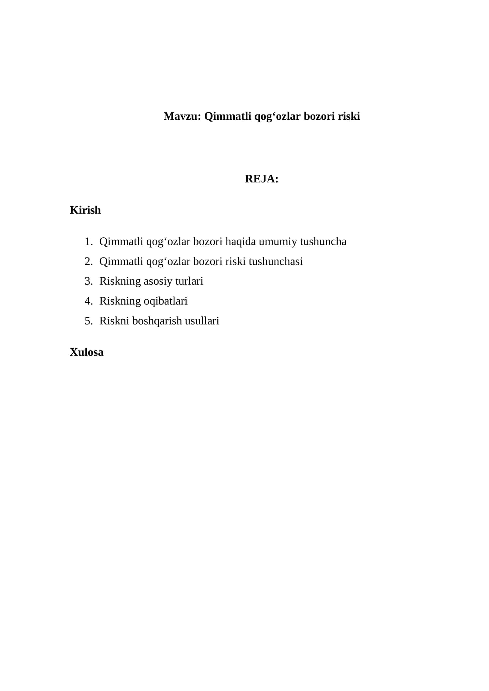 Qimmatli qog‘ozlar bozori riski 1