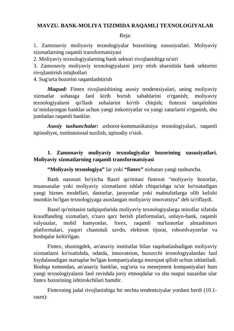 Zamonaviy moliyaviy texnologiyalar 1