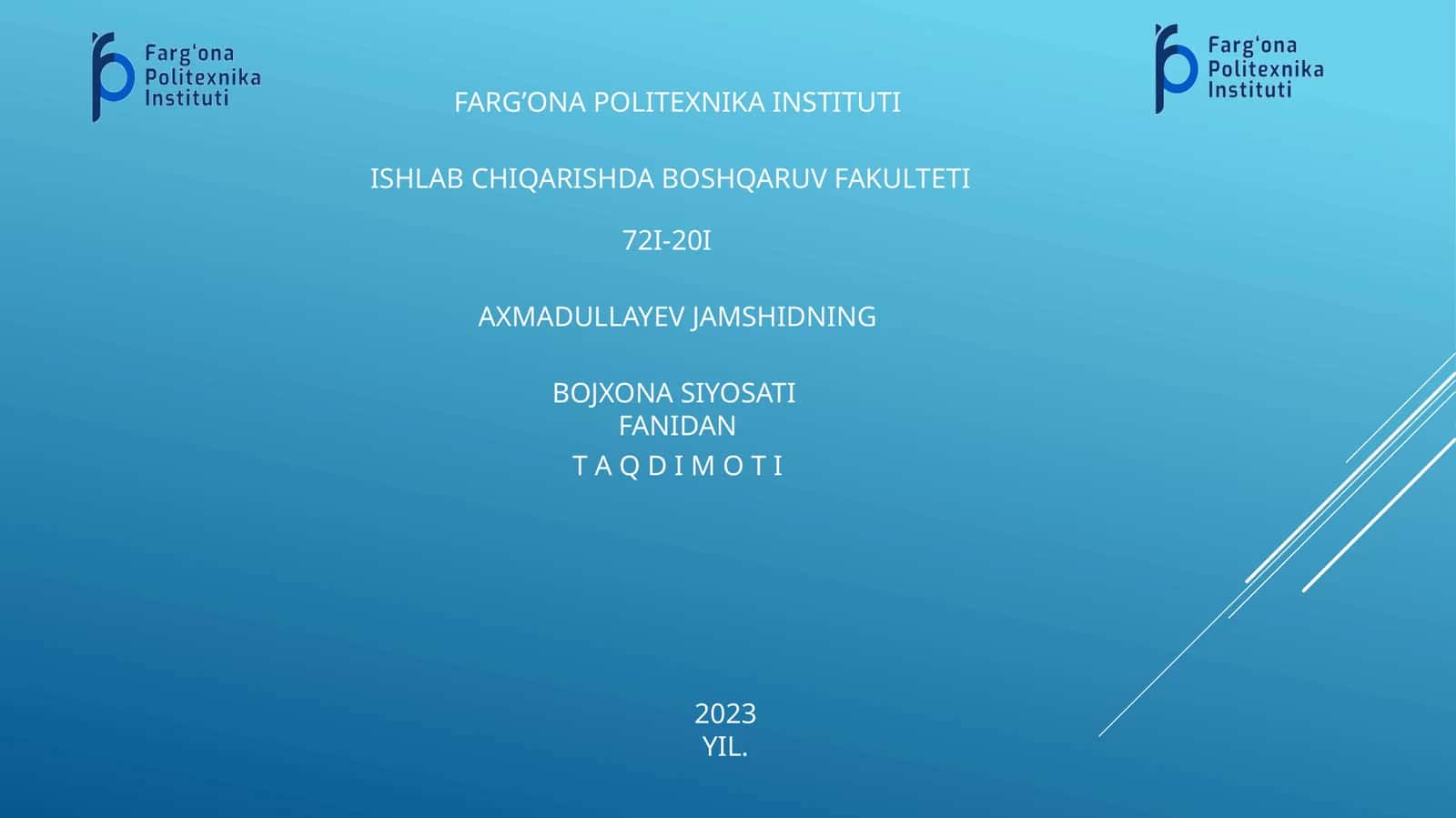 Bojxona siyosati fanidan taqdimot 1